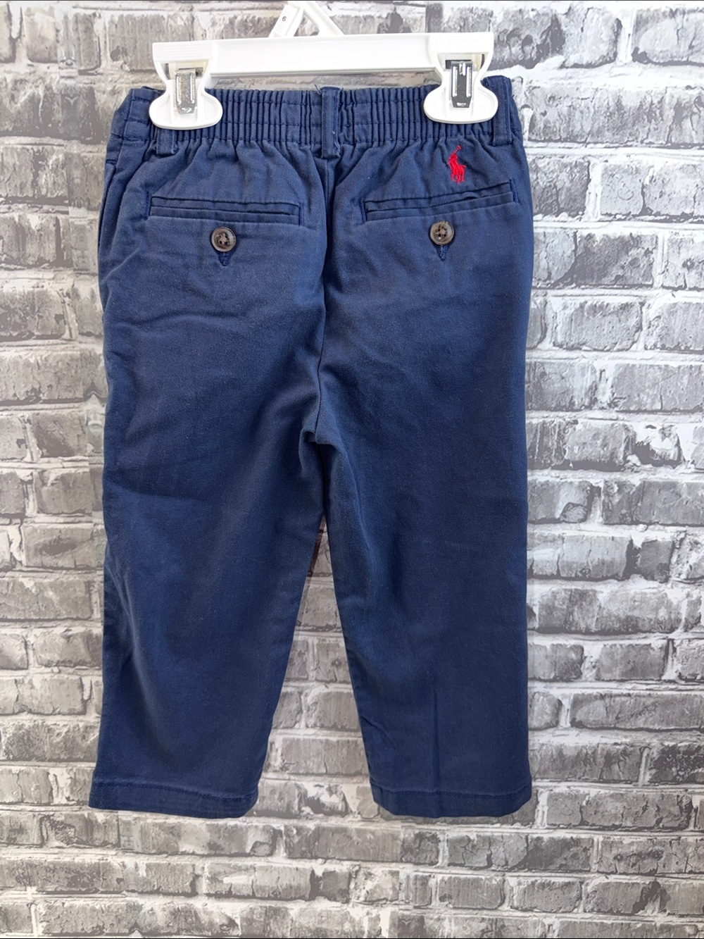 Ralph Lauren Navy Blue Kids Chino Pants with Red Polo Logo